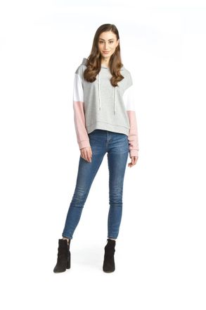 Papillon Color Blocked Hoodie With Pockets In Grey