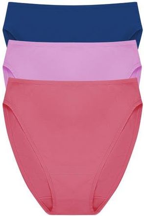 Natori Bliss Bare Cotton High Cut Brief 3-Pack in Dk Cobalt/wld Petal/vntg Chrry at Nordstrom, Size Xx-Large