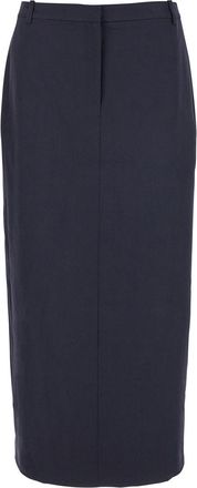 Theory Midi Blue Skirt With Slit In Wool Blend Woman