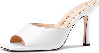 Castamere Square Open Toe Heeled Sandals for Women High Stiletto Heels Slip-on Mules Dress Comfortable Casual Summer Shoes 3.5 Inches Heels White 5.5 UK