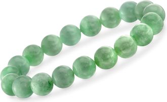 Ross-Simons 10mm Green Jade Bead Stretch Bracelet