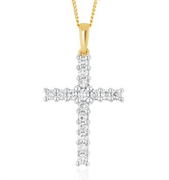The Diamond Store Lab Diamond Cross Pendant Necklace Claw Set 0.50ct H/Si in 9K Gold