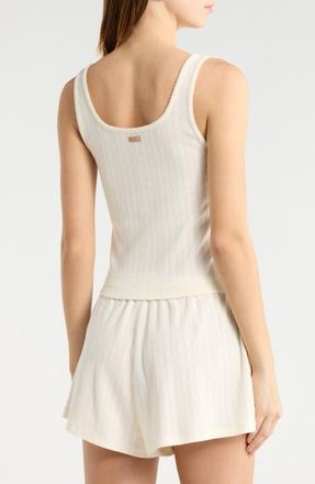 Lunya Pointelle Scoop Neck Sleep Tank in Tranquil White at Nordstrom, Size X-Large