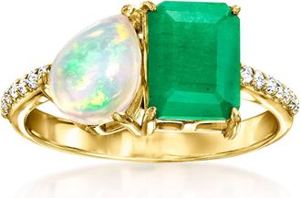 Ross-Simons Opal and Emerald Toi Et Moi Ring With. White Topaz in 18kt Gold Over Sterling