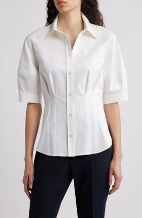 BOSS Belaurena Puff Elbow Sleeve Button-Up Shirt in White at Nordstrom Rack, Size 14