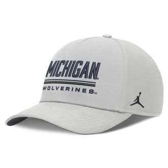 Nike Mens Michigan Sideline Practice Rise Jordan Brand Dri-FIT College Adjustable Hat in Grey | JC060BBMWN-RKB