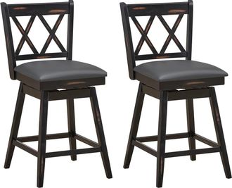 Costway Set of 2 Bar Stools Counter Height Chair Pub 360 °Swiveling Upholstered Seat 24