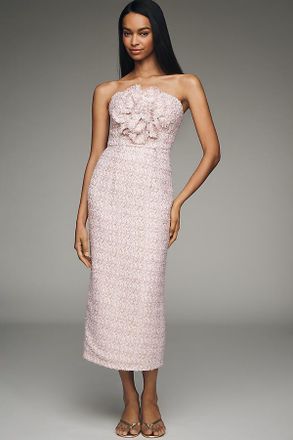 Mac Duggal 3D Floral Strapless Midi Dress