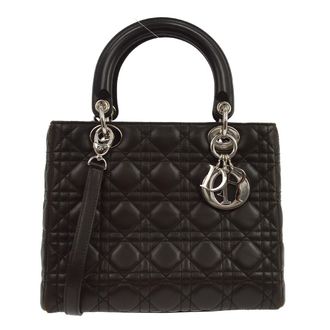 Dior Lady Dior Bag Cannage Quilt Lambskin Brown Leather Handbag (Pre-Owned)