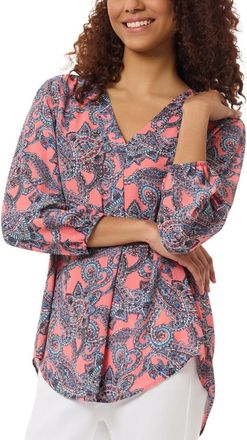 Jones New York Tunic Top Womens P Multi Paisley Print Chiffon V-Neck FTS1185