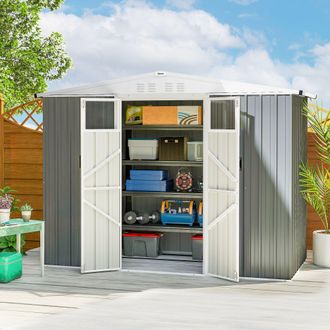 OUTSUNNY 8 x 4 ft Garden Storage Shed, Outdoor Metal Shed in Light Grey