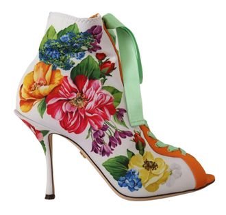 Dolce & Gabbana Womens White Jersey Stretch Boots Open Toes Heels Shoes Elastane