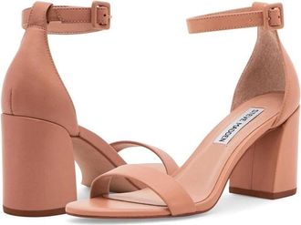 Steve Madden Matty Sandals Women Cream Leather Ankle Strap Block Heel HTAT866