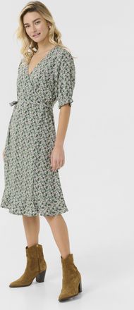 Cream Jurk Feminine Green Pink Flowers multicolour