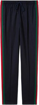 Gucci Technische Jersey Sportbroek met Web - Heren - Straight fit broeken - Blauw - M - Katoen - Broeken
