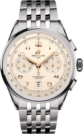 Breitling Premier B01 Chronograph 42 Cream Dial Stainless Steel Mens Watch AB0145211G1A1