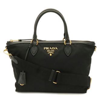 Prada Black Nero Nylon Leather Handbag Shoulder Bag Tote Bag (Pre-Owned)