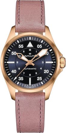 Hamilton Khaki Aviation Pilot Automatic Leather Strap Watch, 36mm in Pink Calf Leather at Nordstrom