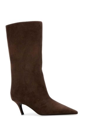 Amina Muaddi Womens Brown Suede Fiona Boots Coffee60mmslantedheel Stivali