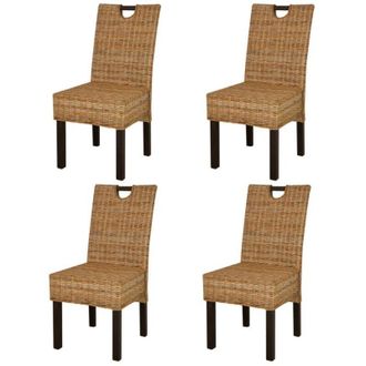 vidaXL Vidaxl - Sedia da Pranzo 4 pz in Rattan Kubu e Legno di Mango