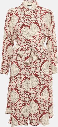Max Mara Burgundy Printed Silk Belted Midi Dress