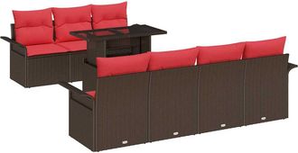 vidaXL Conjunto De Sof&aacute; De Jard&iacute;n 8 Uds. Marr&oacute;n Rat&aacute;n Sint&eacute;tico Vidaxl