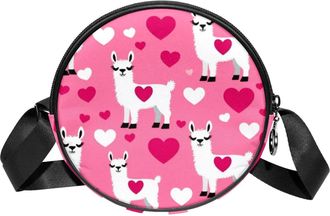 Generic Circle Crossbody Bag for Women, Alpaca Lover Small Sling Bag Daypack with Zipper Adjustable Shoulder Straps Casual Ladies Girls Round Purse