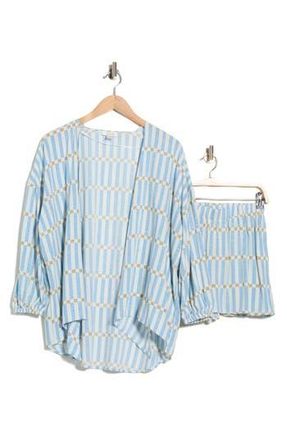 Nordstrom Rack Flowy Beach Cover-Up Cardigan & Shorts Set in Blue Stripe Tan Check at Nordstrom Rack, Size X-Small