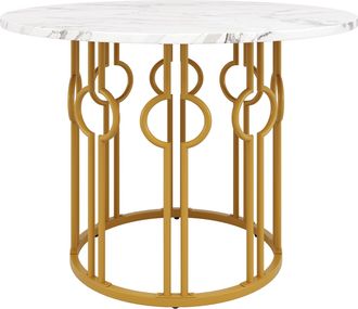 STILVORA Mesa De Comedor Redonda Para 4 Personas En Mdf Y Metal Con Motivo Marmoleado, Patas Ajustables - 100&times;100&times;76 Cm, Dorado Y Blanco