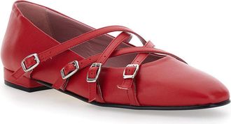 Carel Womens Eloise Red Ballet Shoes With Adjustable Straps Leather Ballerina