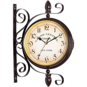 OEM Reloj De Pared De Doble Cara, Estilo Retro Antiguo, Reloj De Estaci&oacute;n Con Dise&ntilde;o De Hierro Forjado, Funciona Con Pilas Y Tiene N&uacute;meros Ar&aacute;bigos, Reloj