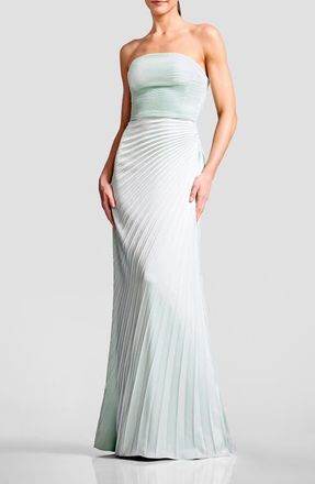 Dress The Population Kinley Accordion Pleat Strapless Evening Gown in Mint at Nordstrom, Size Xx-Large
