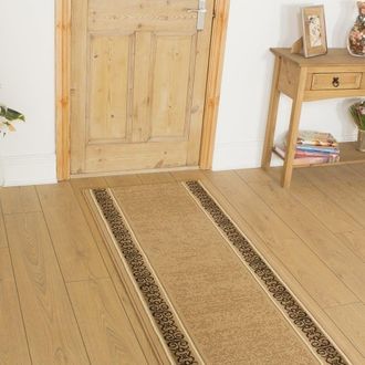 Runrug Hallway Carpet Runner Rug - Soft & Comfy, 9mm - Tribal in Beige | Size: 60 cm x 420 cm