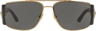 Versace Rechthoekige zonnebril met Medusa-logo - unisex - Zonnebrillen - Geel - 63 MM - Accessoires