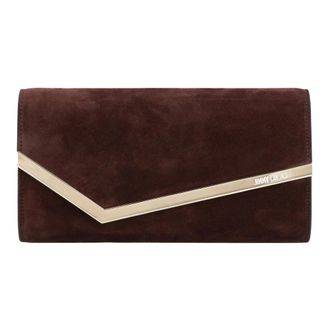 Jimmy Choo London Elegante Clutch de Gamuza con Correa de Cadena - Bags - Mujer - Marr&oacute;n - ONE SIZE