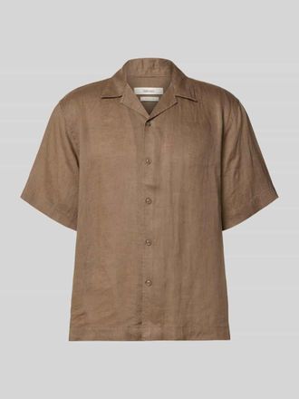 Selected Relaxed Fit Leinenhemd mit Resortkragen Modell KYLIAN in Dunkelbraun, Gr&ouml;&szlig;e XXL