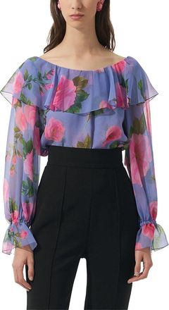 Carolina Herrera Boat Neck Ruffle Silk Top