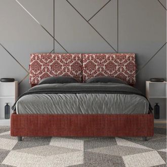 Les Tendances Les Tendances - Letto matrimoniale contenitore imbottito 160x200 tessuto Agata 4 bordeaux Mados