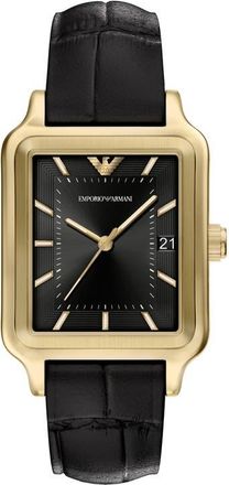 Emporio Armani Tank Leather Strap Watch, 32mm x 48mm in Black at Nordstrom