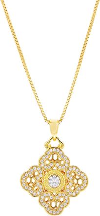 Savvy Cie Jewels GOLD PLATED WHITE CZ FLEUR PENDANT NECKLACE