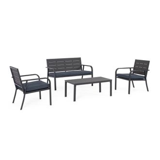 Konte Design Conjunto de sal&oacute;n de jard&iacute;n antracita efecto madera con sof&aacute;