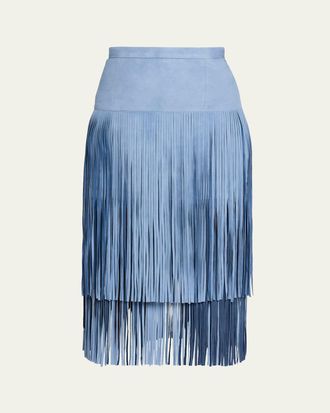 Michael Kors Tiered Fringe Suede Midi Skirt