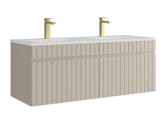 Vente-Unique Mueble de ba&ntilde;o suspendido estriado beige con lavabo encastrado y grifo - 120 cm - SATARA