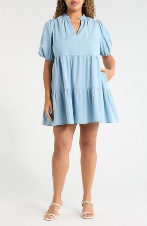 Sugarlips Haysville Jacey Babydoll Cotton Chambray Minidress in Medium-Denim at Nordstrom, Size 3 X