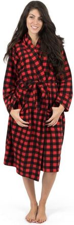 Leveret Womens Fleece Robe in Plaid Black & Red at Nordstrom, Size X-Large