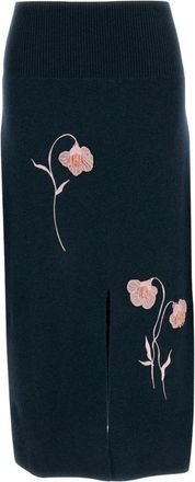 Erdem Geborduurde Midi Kokerrok - Dames - Midirokken - Groen - S - Wol - Rokken