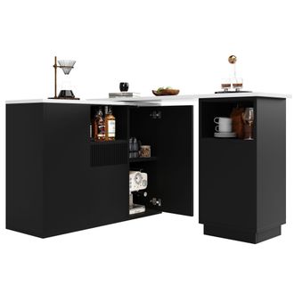 STILVORA Mobile Bar Girevole 360&deg; Con Vani Aperti E Chiusi, Piano Effetto Marmo Per Cucina E Soggiorno, In Mdf, Nero, 210x30x100.9 Cm