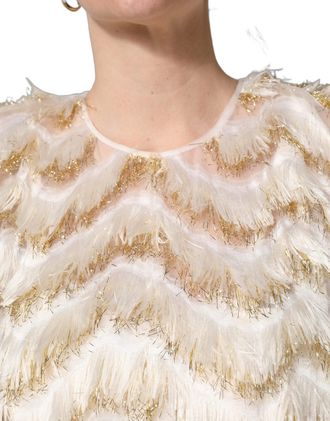 Dolce & Gabbana Womens Ivory Fringe Layered Shift Midi Dress Off White