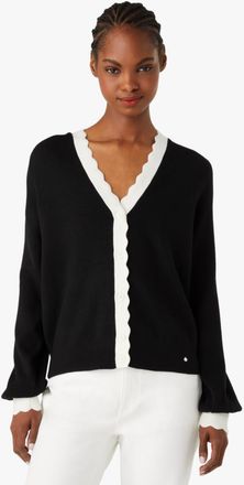 Kate Spade New York Womens Scalloped Colorblock Cardigan - Black - Size X-Small