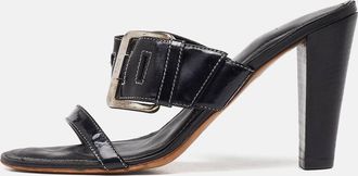 Tod's Tods Black Patent Leather Buckle Detail Open Toe Sandals
